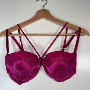 Victoria’s Secret Very Sexy Push Up Bra 34C Metallic Fuchsia Pink Lace Underwire